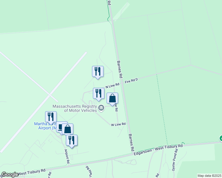 map of restaurants, bars, coffee shops, grocery stores, and more near N Line Rd in Edgartown