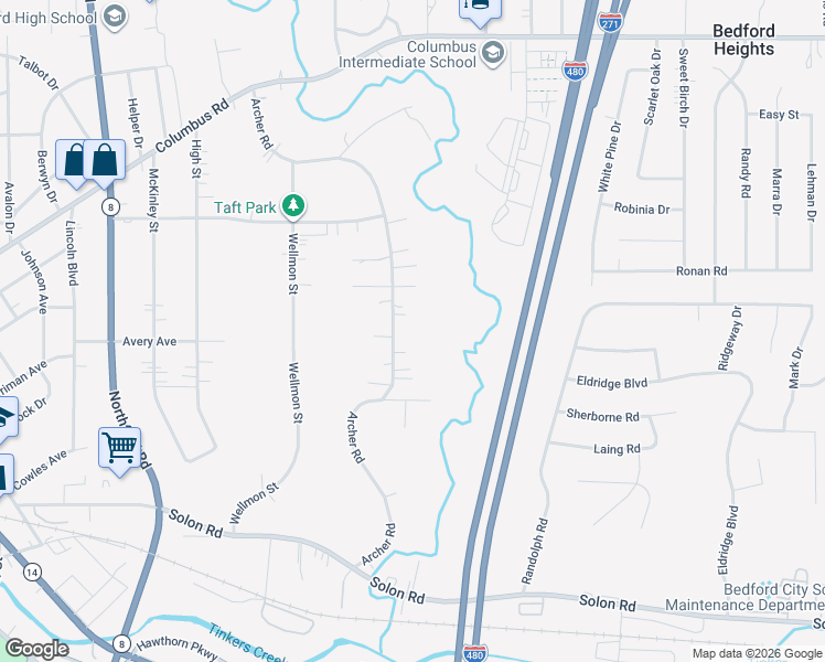 map of restaurants, bars, coffee shops, grocery stores, and more near 927 Archer Road in Bedford