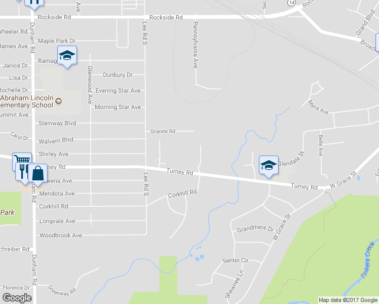 map of restaurants, bars, coffee shops, grocery stores, and more near 600 Turney Road in Bedford