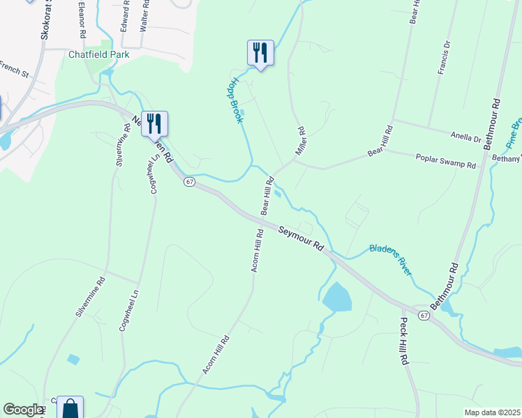 map of restaurants, bars, coffee shops, grocery stores, and more near 265 Seymour Road in Woodbridge