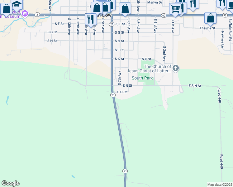 map of restaurants, bars, coffee shops, grocery stores, and more near 612-728 S O St in Broken Bow