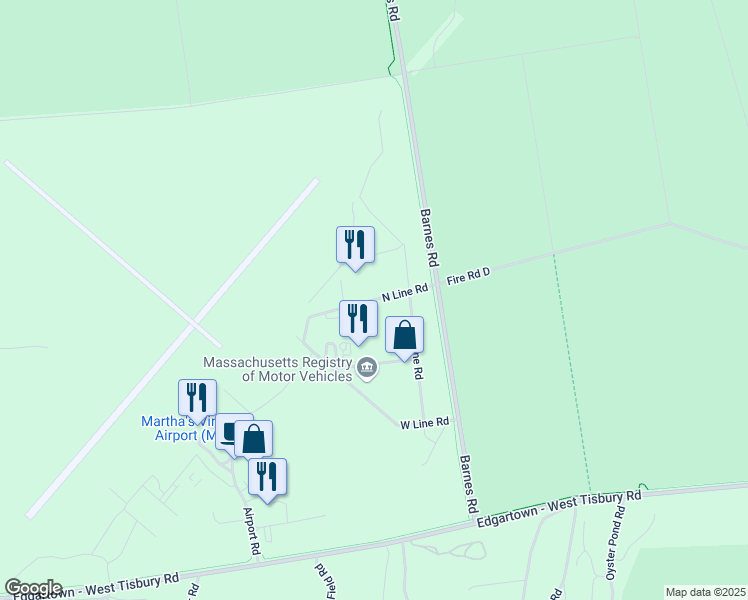 map of restaurants, bars, coffee shops, grocery stores, and more near North Line Rd in Edgartown
