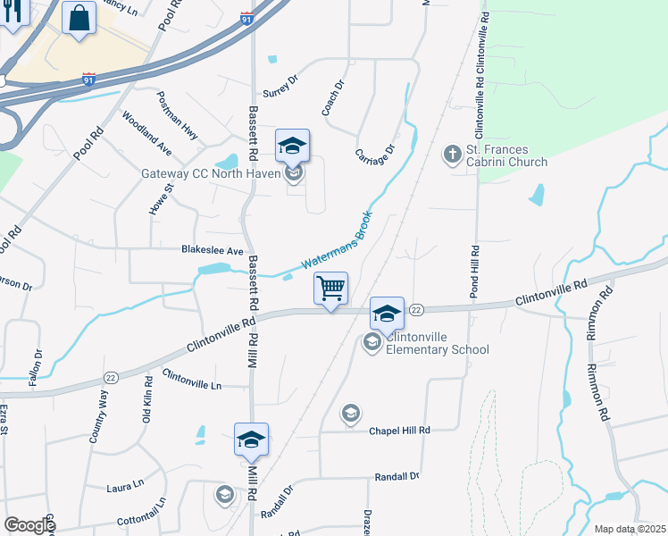 map of restaurants, bars, coffee shops, grocery stores, and more near 41 Fieldstone Court in North Haven