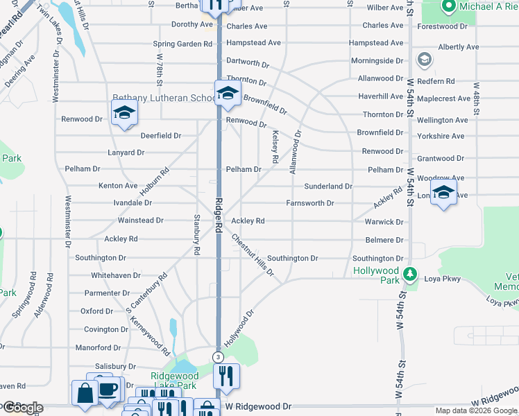 map of restaurants, bars, coffee shops, grocery stores, and more near 6822 Farnsworth Drive in Parma