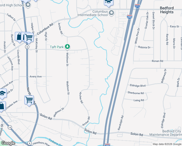 map of restaurants, bars, coffee shops, grocery stores, and more near 927 Archer Road in Bedford