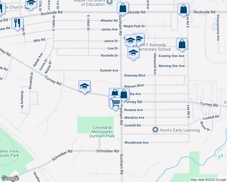 map of restaurants, bars, coffee shops, grocery stores, and more near 15000 Carol Drive in Maple Heights