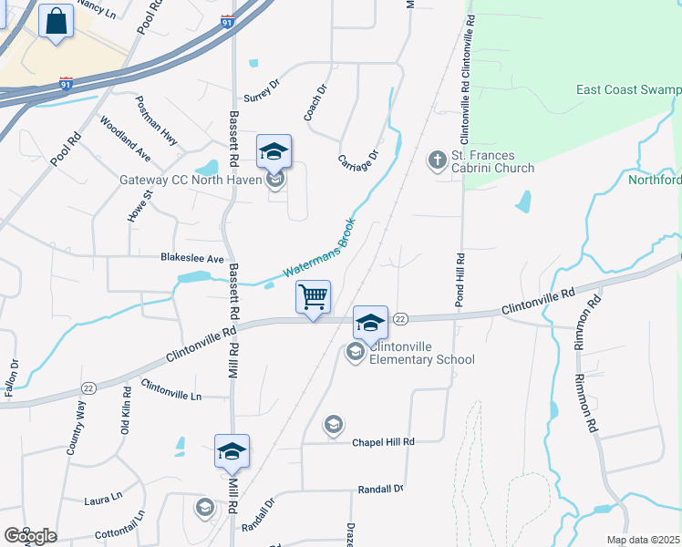 map of restaurants, bars, coffee shops, grocery stores, and more near 41 Fieldstone Court in North Haven