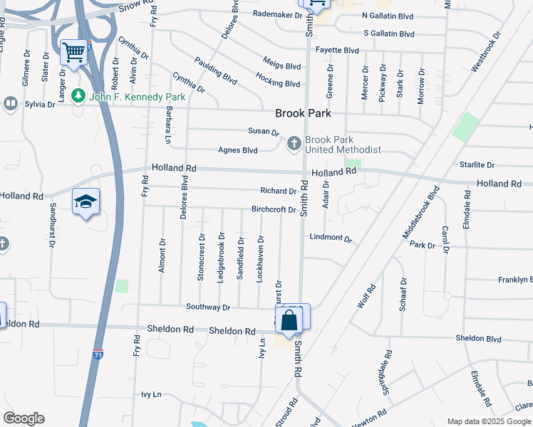 map of restaurants, bars, coffee shops, grocery stores, and more near 6315 Lockhaven Drive in Brook Park
