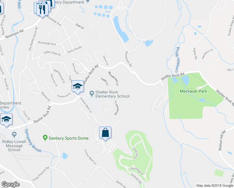map of restaurants, bars, coffee shops, grocery stores, and more near 104 Woodcrest Lane in Danbury