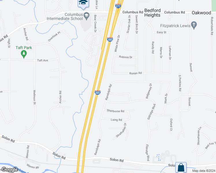 map of restaurants, bars, coffee shops, grocery stores, and more near 6078 Randolph Road in Bedford Heights