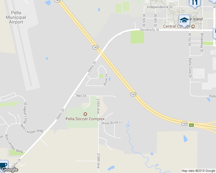 map of restaurants, bars, coffee shops, grocery stores, and more near 65 Brook Circle in Pella