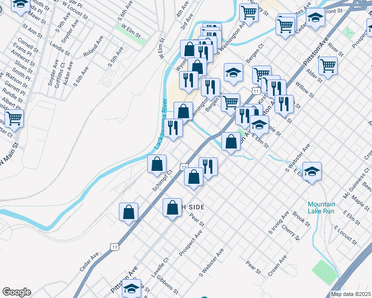 map of restaurants, bars, coffee shops, grocery stores, and more near 326 Cherry St in Scranton