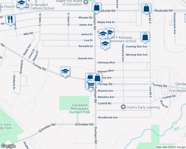 map of restaurants, bars, coffee shops, grocery stores, and more near 15000 Carol Drive in Maple Heights
