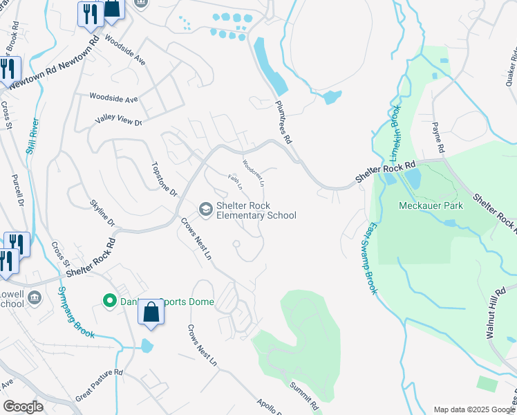 map of restaurants, bars, coffee shops, grocery stores, and more near 45 Woodcrest Lane in Danbury