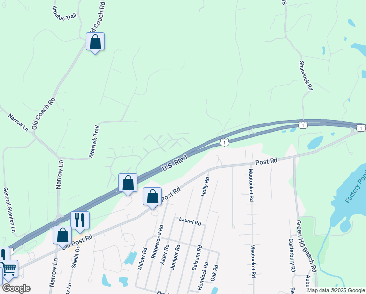 map of restaurants, bars, coffee shops, grocery stores, and more near 19A Castlerock Drive in Charlestown