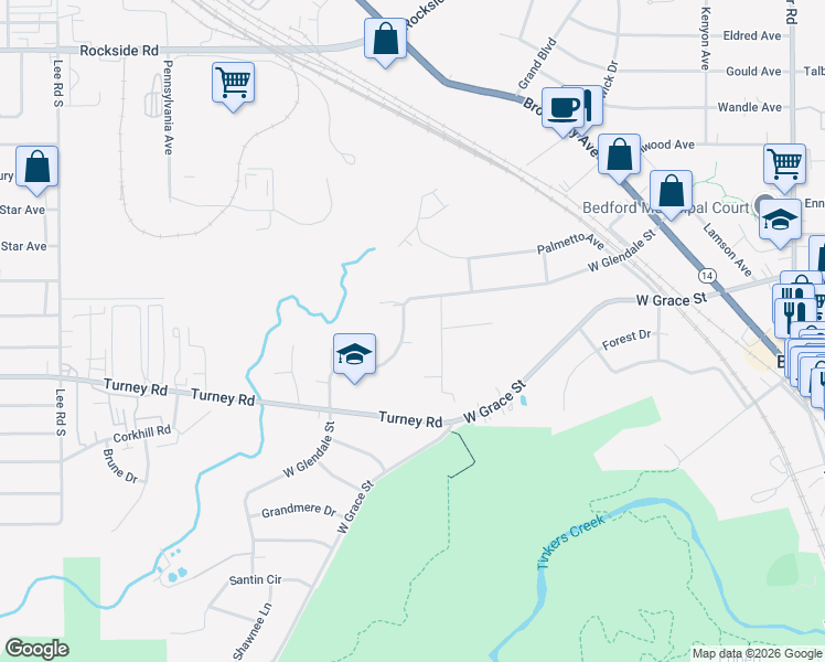 map of restaurants, bars, coffee shops, grocery stores, and more near 290 West Glendale Street in Bedford