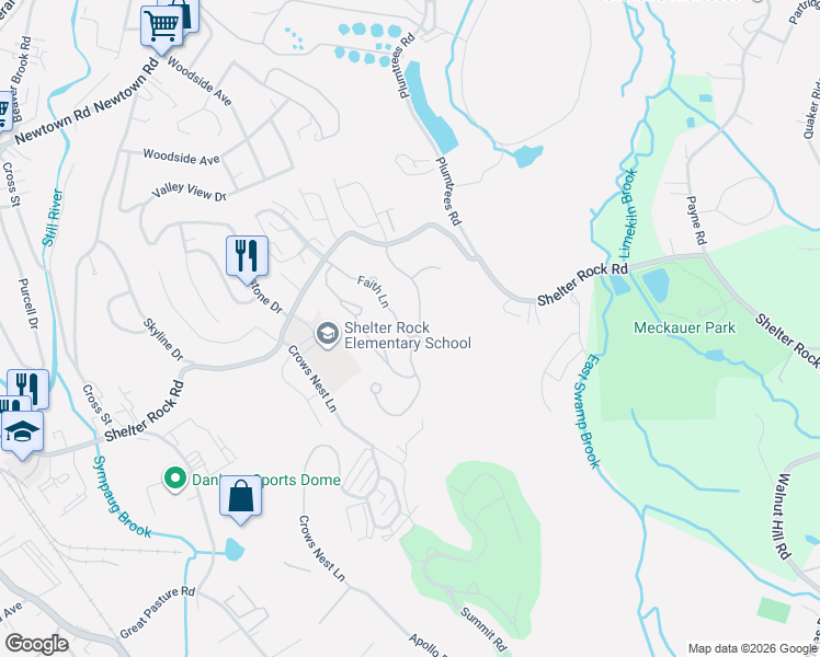 map of restaurants, bars, coffee shops, grocery stores, and more near 21 Woodcrest Lane in Danbury