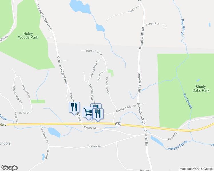 map of restaurants, bars, coffee shops, grocery stores, and more near 110 Heather Glen Lane in Groton