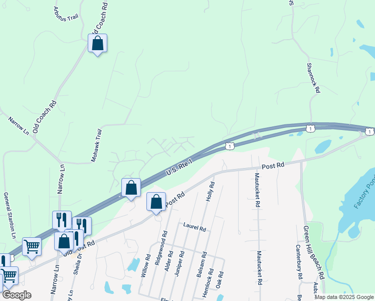 map of restaurants, bars, coffee shops, grocery stores, and more near 19A Castlerock Drive in Charlestown