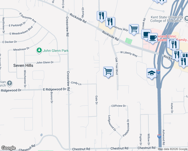 map of restaurants, bars, coffee shops, grocery stores, and more near 6224 Gale Dr in Seven Hills