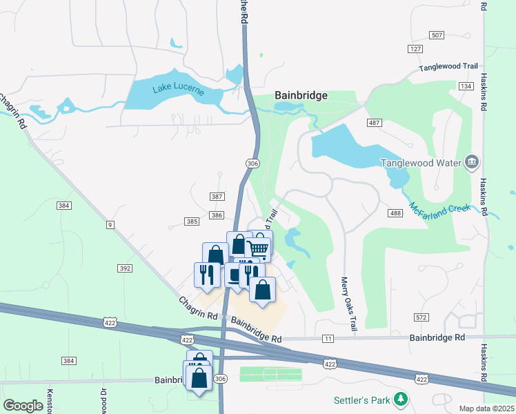 map of restaurants, bars, coffee shops, grocery stores, and more near 8548 Tanglewood Trail in Chagrin Falls