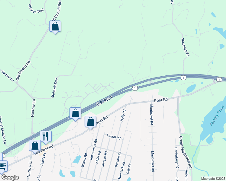 map of restaurants, bars, coffee shops, grocery stores, and more near 19A Castlerock Drive in Charlestown