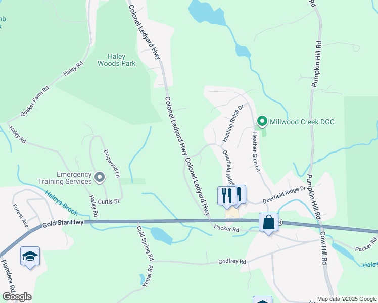 map of restaurants, bars, coffee shops, grocery stores, and more near 334 Deerfield Ridge Drive in Groton