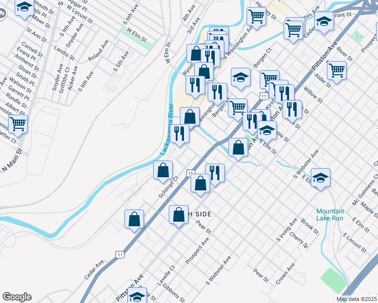 map of restaurants, bars, coffee shops, grocery stores, and more near 326 Cherry Street in Scranton