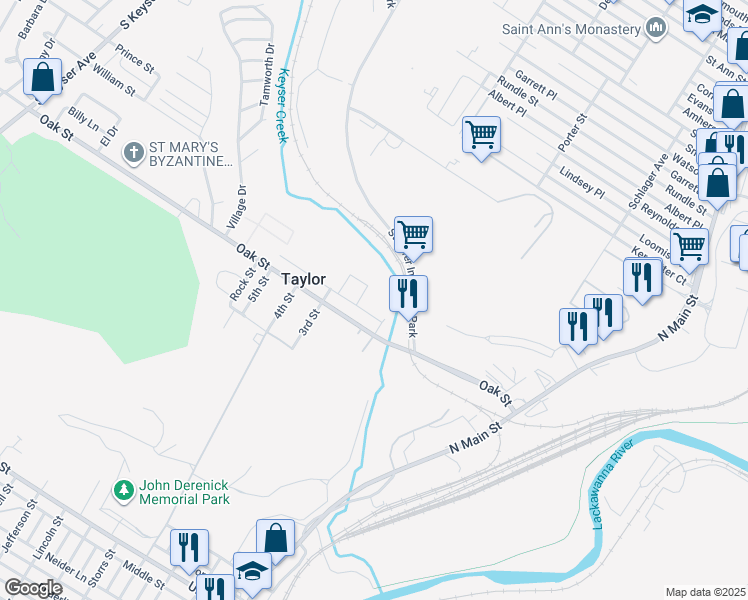 map of restaurants, bars, coffee shops, grocery stores, and more near 530 Thomas Court in Taylor