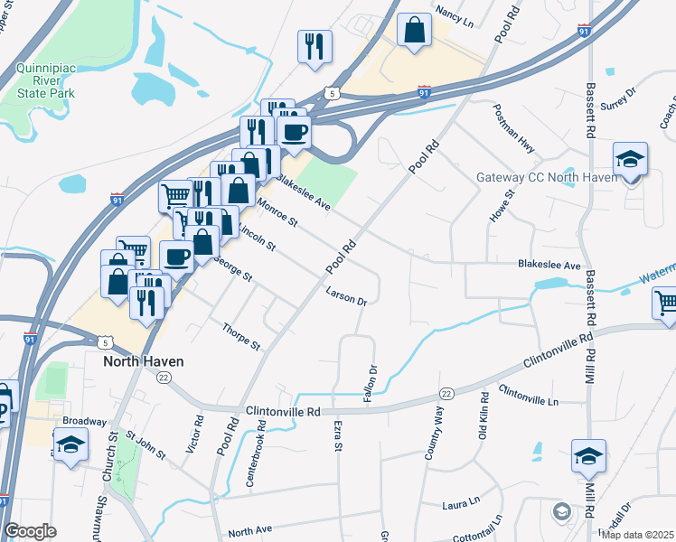 map of restaurants, bars, coffee shops, grocery stores, and more near 144 Pool Road in North Haven