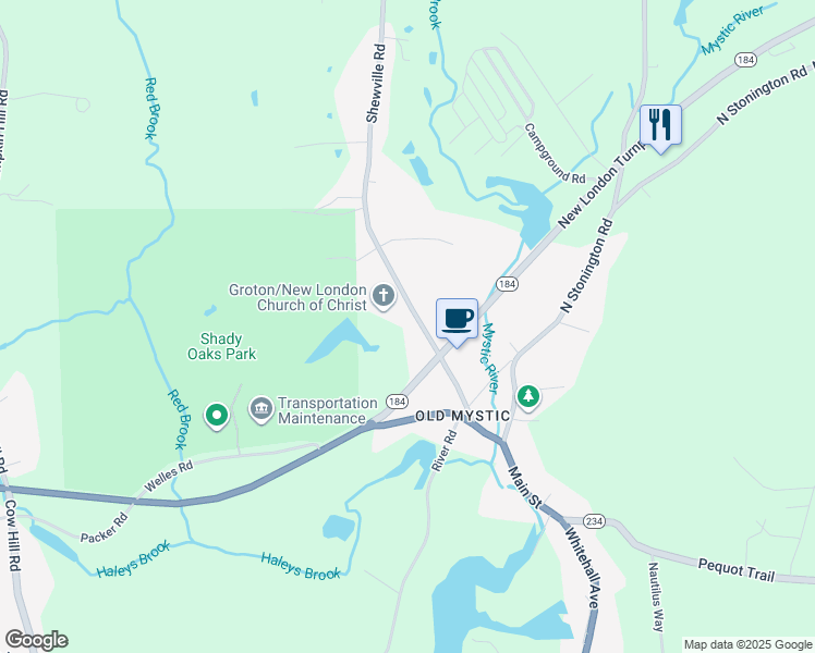 map of restaurants, bars, coffee shops, grocery stores, and more near 107 Shewville Road in Groton
