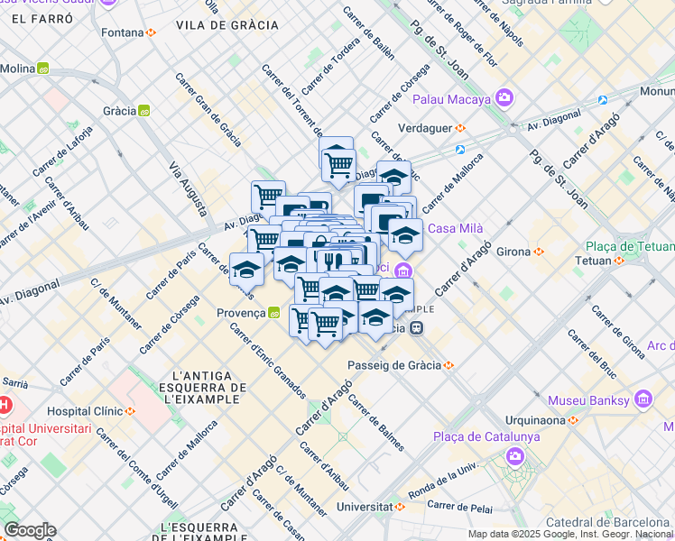 map of restaurants, bars, coffee shops, grocery stores, and more near 83 Passeig de Gràcia in Barcelona