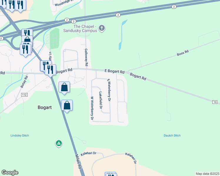 map of restaurants, bars, coffee shops, grocery stores, and more near 1911 East Waterberry Drive in Huron