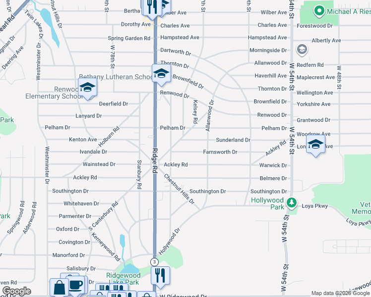 map of restaurants, bars, coffee shops, grocery stores, and more near 6822 Farnsworth Dr in Parma