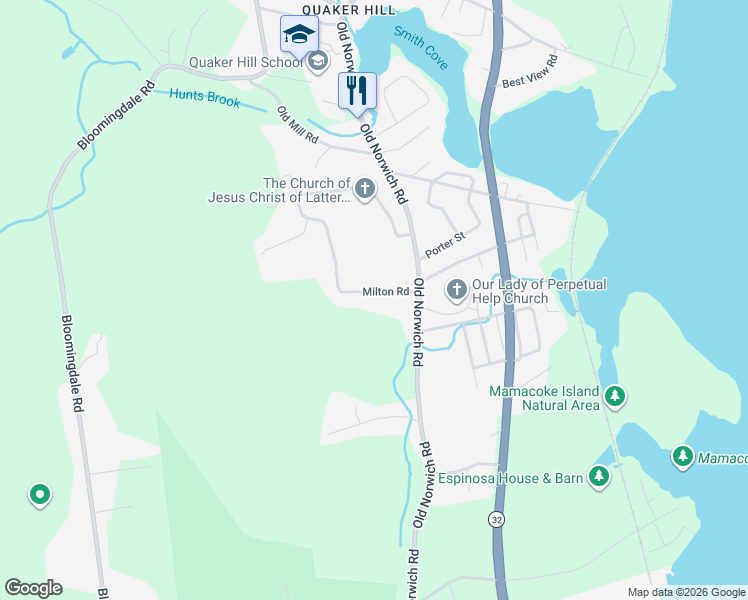 map of restaurants, bars, coffee shops, grocery stores, and more near 10 Milton Road in Waterford