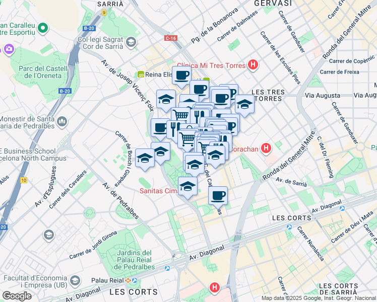 map of restaurants, bars, coffee shops, grocery stores, and more near 7 Carrer d'Osi in Barcelona