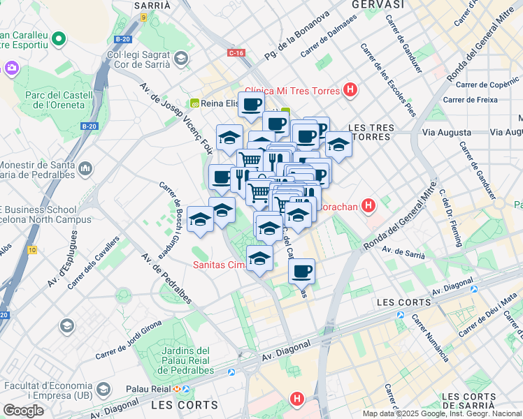 map of restaurants, bars, coffee shops, grocery stores, and more near 7 Carrer d'Osi in Barcelona