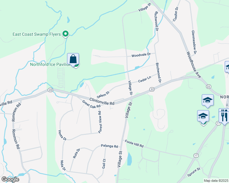 map of restaurants, bars, coffee shops, grocery stores, and more near 16 Salem Street in Northford