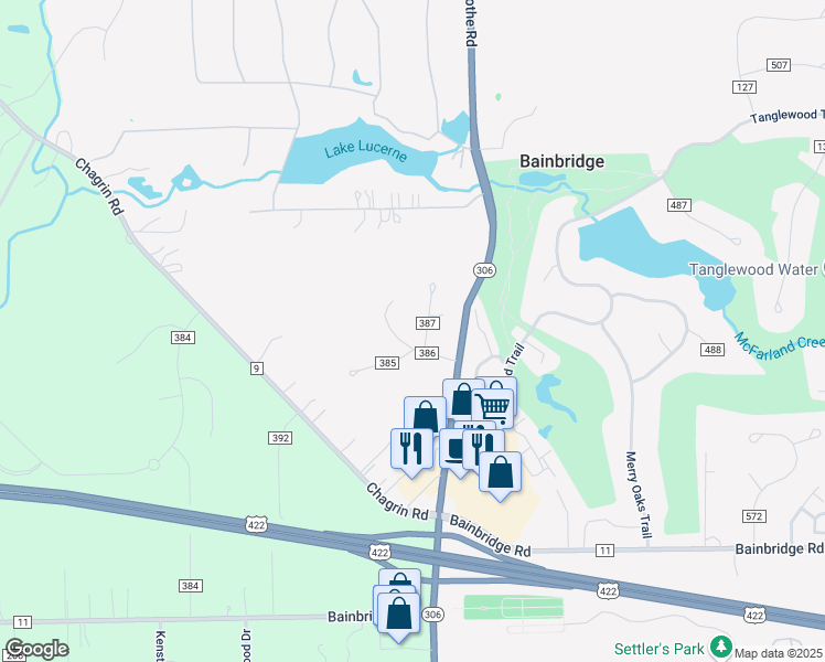 map of restaurants, bars, coffee shops, grocery stores, and more near 17456 Traymore Drive in Chagrin Falls