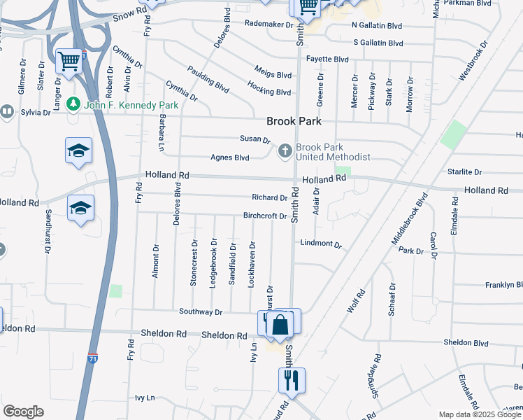 map of restaurants, bars, coffee shops, grocery stores, and more near 6315 Lockhaven Drive in Brook Park