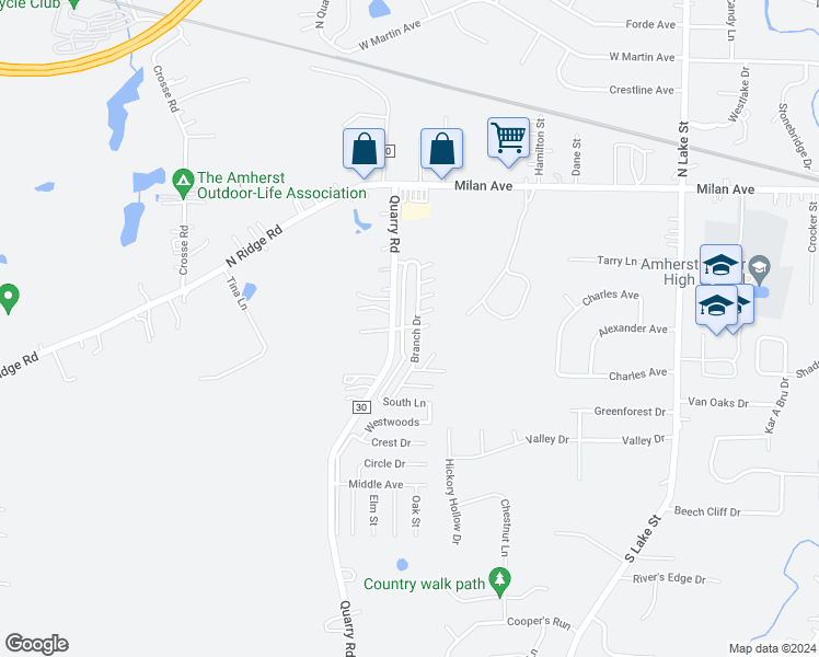 map of restaurants, bars, coffee shops, grocery stores, and more near 7055 Quarry Road in Amherst
