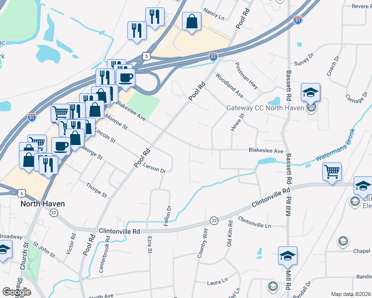 map of restaurants, bars, coffee shops, grocery stores, and more near 4 Roberta Road in North Haven