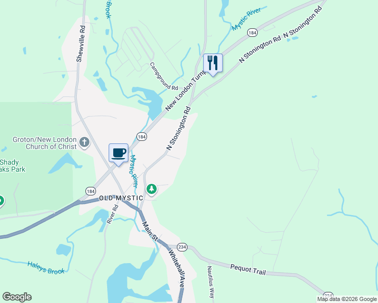 map of restaurants, bars, coffee shops, grocery stores, and more near 62 North Stonington Road in Stonington