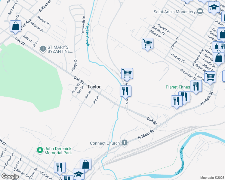map of restaurants, bars, coffee shops, grocery stores, and more near 530 Thomas Court in Taylor