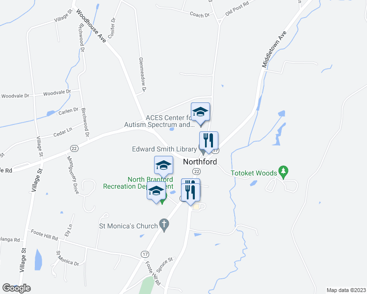 map of restaurants, bars, coffee shops, grocery stores, and more near 250 Clintonville Road in Northford