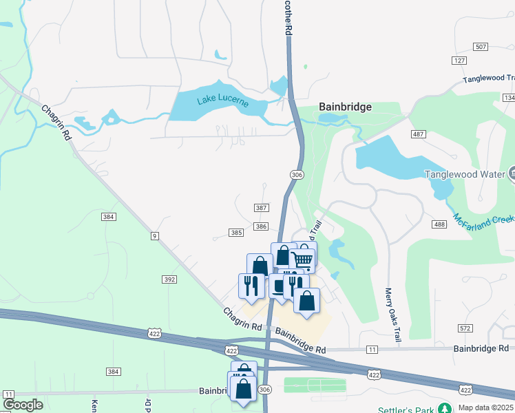 map of restaurants, bars, coffee shops, grocery stores, and more near 17456 Traymore Drive in Chagrin Falls