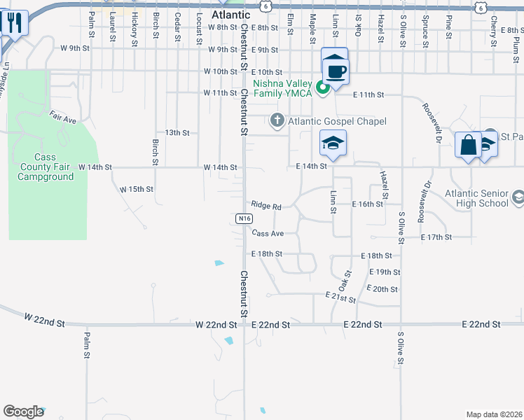 map of restaurants, bars, coffee shops, grocery stores, and more near 1603 Waddell Drive in Atlantic
