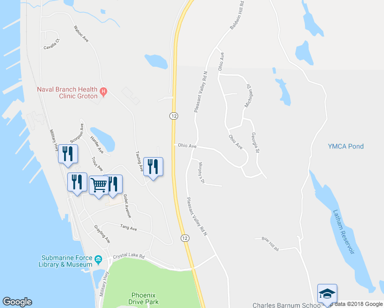 map of restaurants, bars, coffee shops, grocery stores, and more near 1079 Pleasant Valley Road North in Groton