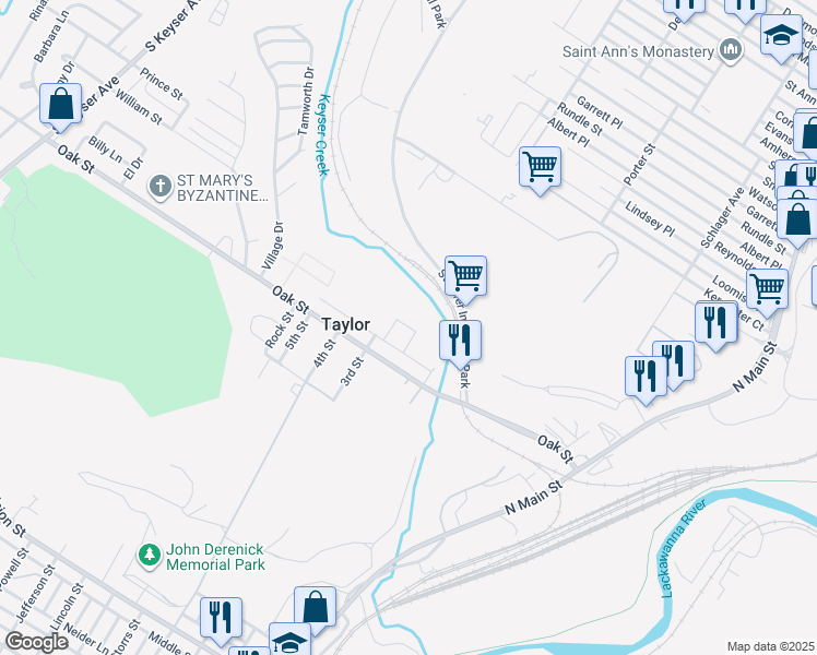 map of restaurants, bars, coffee shops, grocery stores, and more near 530 Thomas Court in Taylor