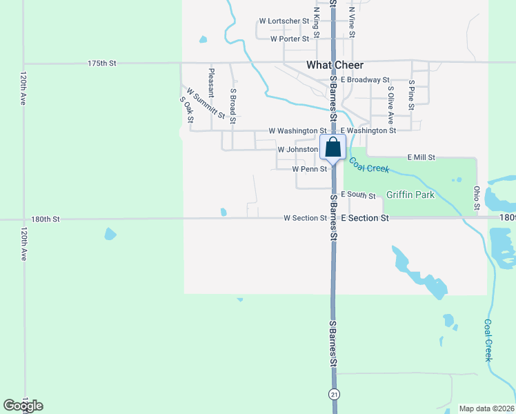 map of restaurants, bars, coffee shops, grocery stores, and more near 505 South East Street in What Cheer